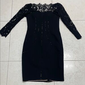Aidan Mattox Black Lace Long Sleeve Dress